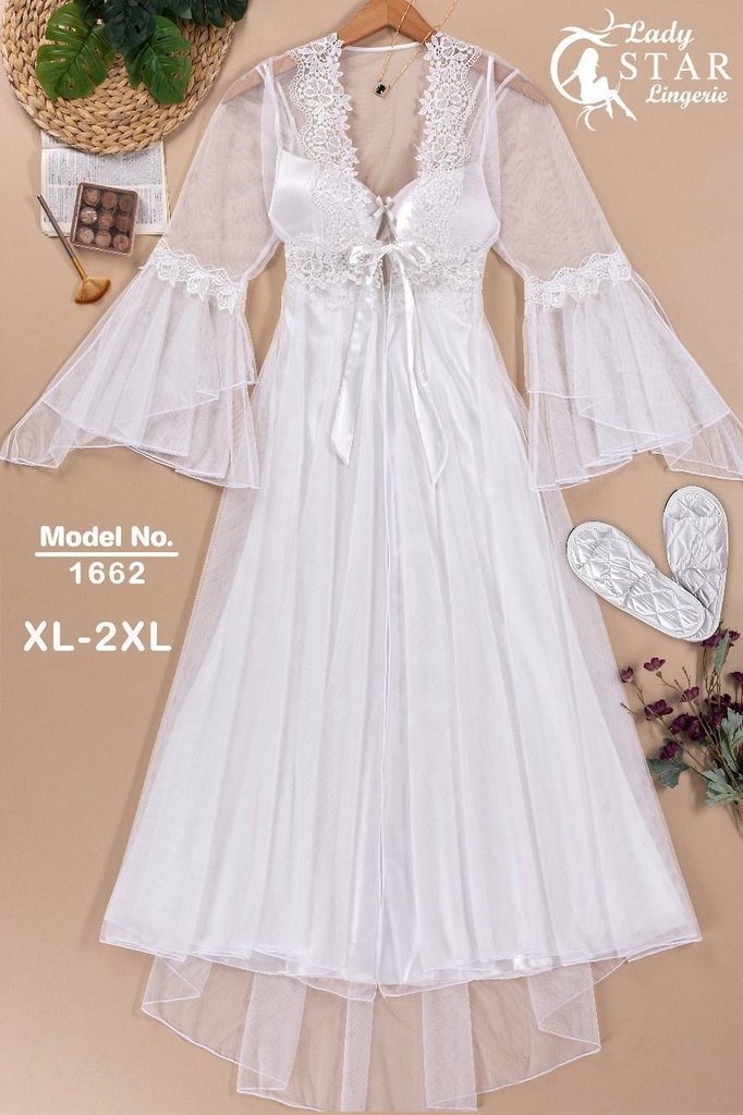 [3R-11173] Robe de chambre longue blanche sans dentelle, qualité supérieure