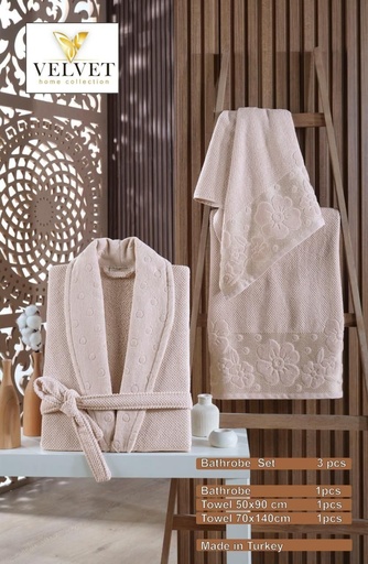 Peignoir et 2 serviettes importés de Turquie, 100 % coton